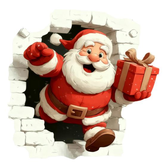 3D Holiday Wall Stickers Christmas Santa Stickers, Claus Reindeer Break-Through Self-Adhesive Decorative Window Film Decal, Removable for Living Room