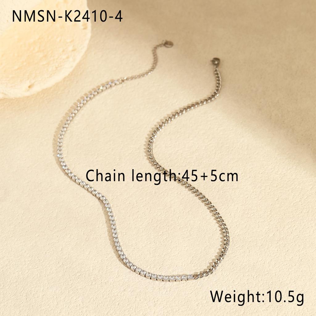 GEMCHIC Women's Simple Inlaid Zircon Stainless Steel Chain Necklace 18K Gold Plated Bracelet Clavicle Chain Wholesale