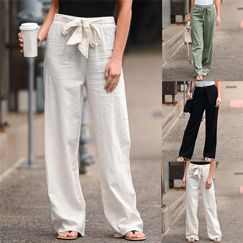 Pantaloni di lino solido estate casual pizzo fino elastico vita larga  pantaloni a gamba larga Plus Size S-5XL Pantaloni lunghi acquista in modo  economico — spedizione gratuita, recensioni reali con foto —
