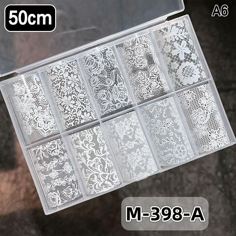 10 Rolls Nail Transfer Foils Sticker Black White Red Lace Flowers Nail Art Nail Charms Diy Nail Decoration Manicure Accessories