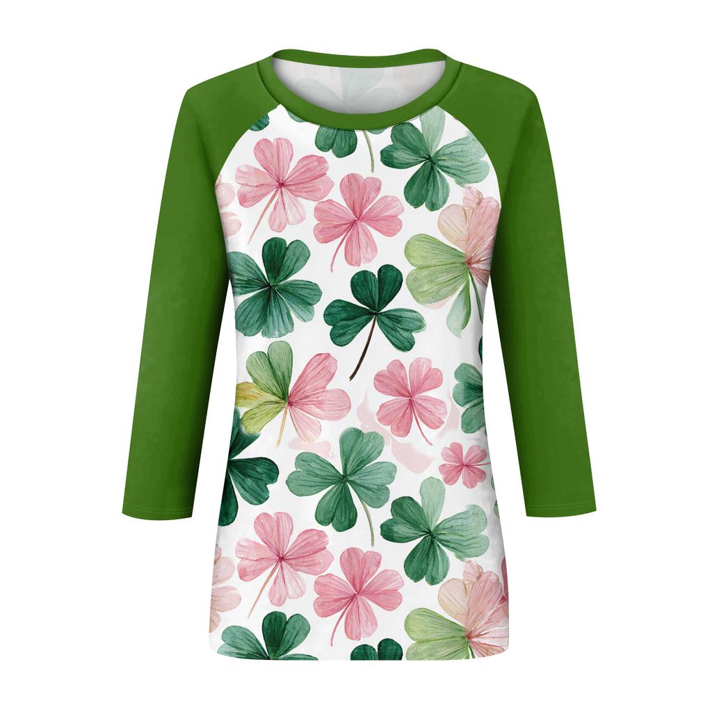 Women's St. Patrick's Day Print Round Neck Three-Quarter Sleeve Top