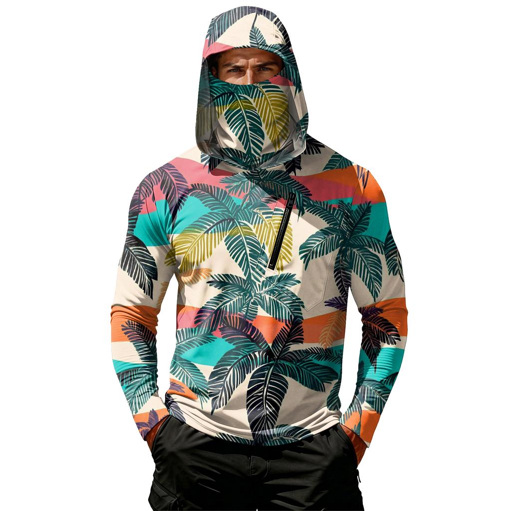 Camiseta Casual con Capucha de Manga Larga para Hombre con Protección Solar