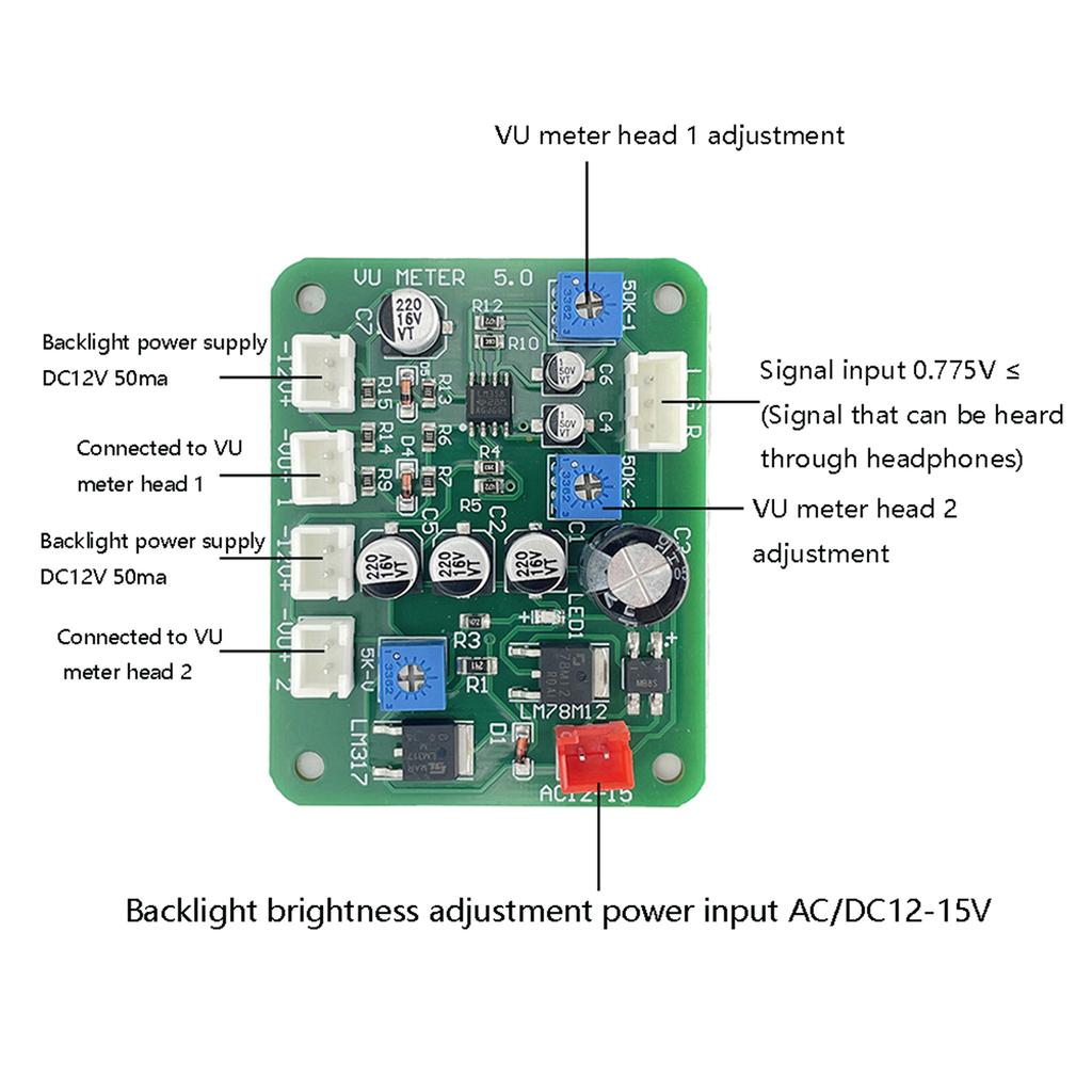 Simple Install Power Meter Clear Display Home Recording Level Monitor VU Meter Driver Board VU Meter Set for DIY