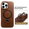 Stand Bracket Genuine Leather Case For Iphone 16 Pro Max 16e 15pro 14 13 12 11 Full Wrapped Phone Cases Cover+Magnetic Holder