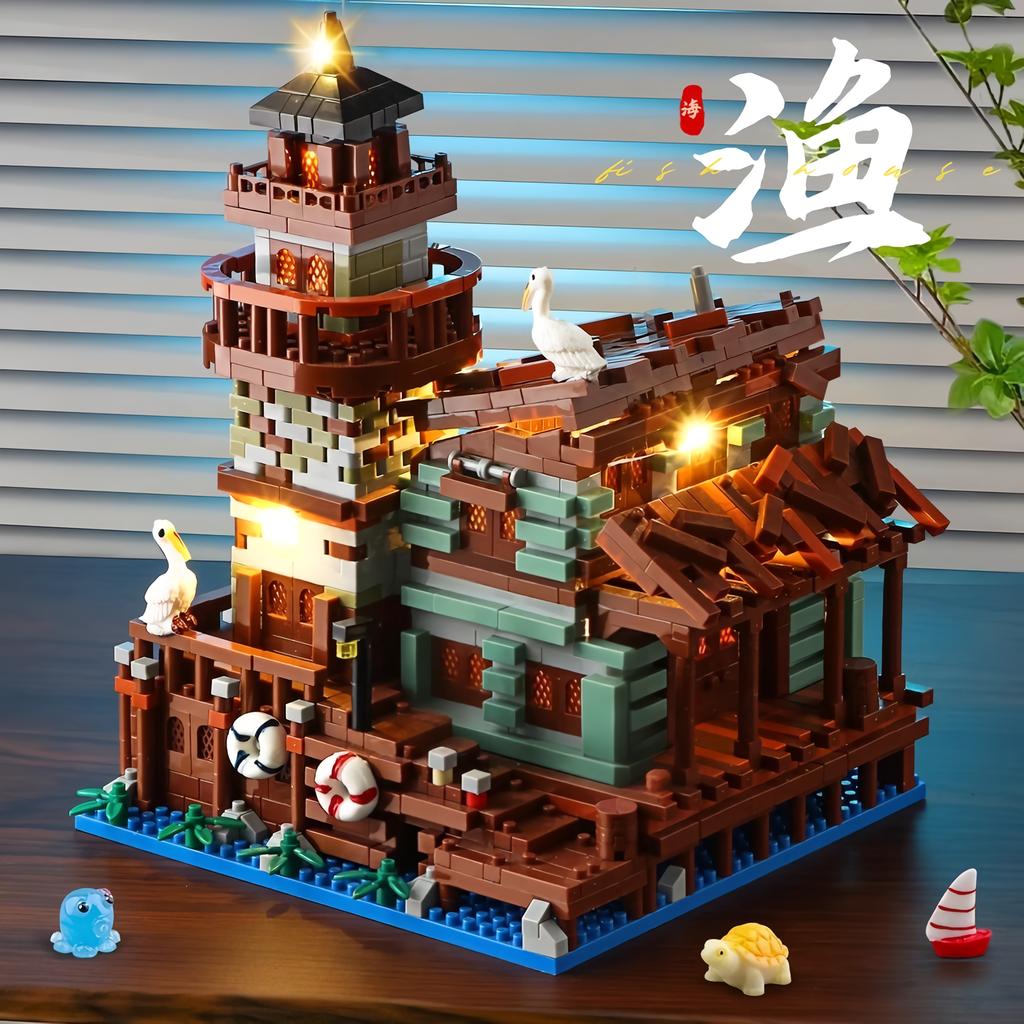 Architectural Building Blocks City Series Fishing Village Cottage Country House Model Kids Toy Gift Boys Girls