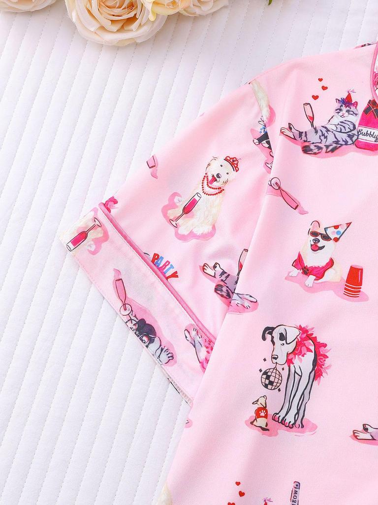 Set Pigiama Cucciolo Cartone Animato Transfrontaliero - Collo a revers, Manica corta e Pantaloncini