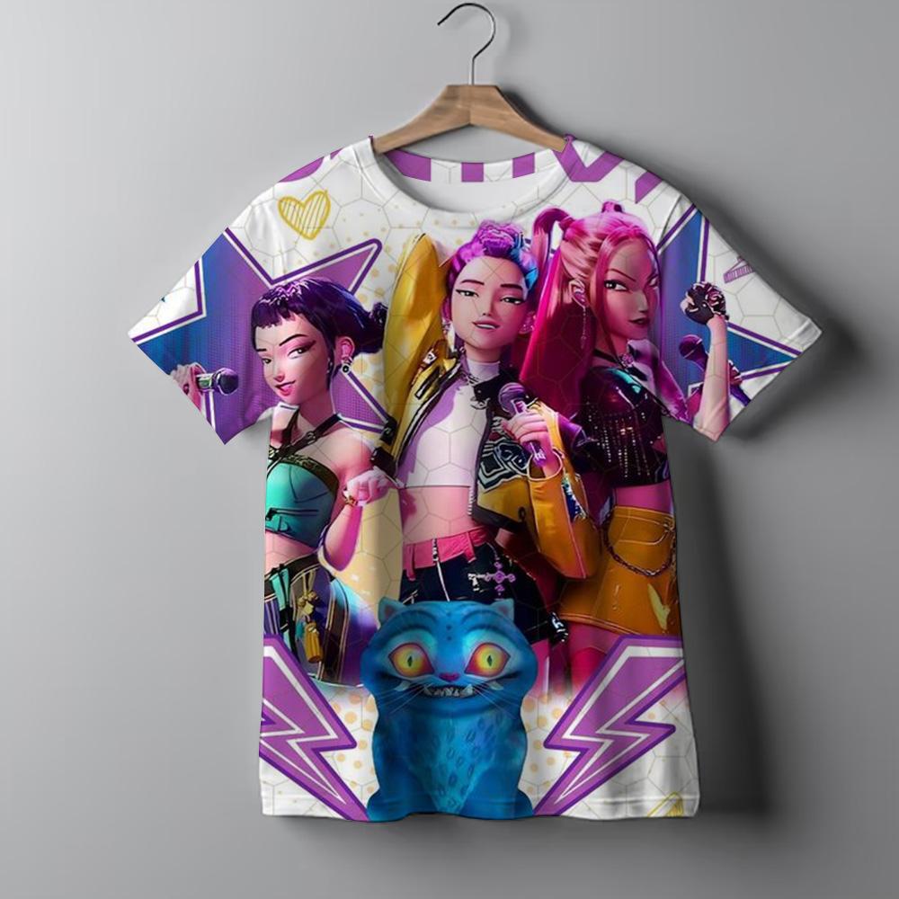 Fashion Casual Kids T-shirt KPop Demon Hunters Cool Girls Tee Top Soft Comfortable Summer Versatile T-shirt