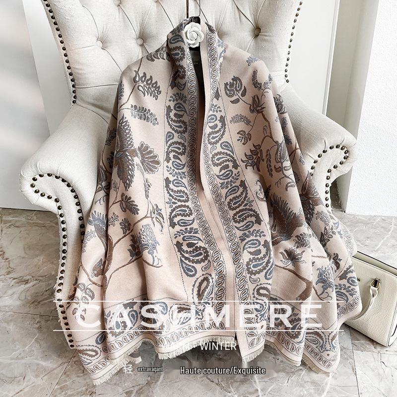 Autumn & Winter Shawl: Office Nap Blanket, Imitation Cashmere Print Tassel Scarf