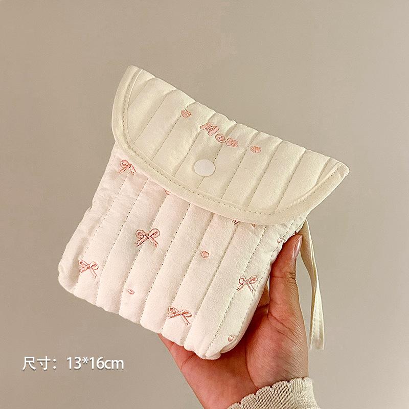 Japanese Cute Quilted Cotton Storage Bag Portable Ladies' Organizer of Sanitary Napkins Lipstick Menstrual Sanitary Pads Pouch