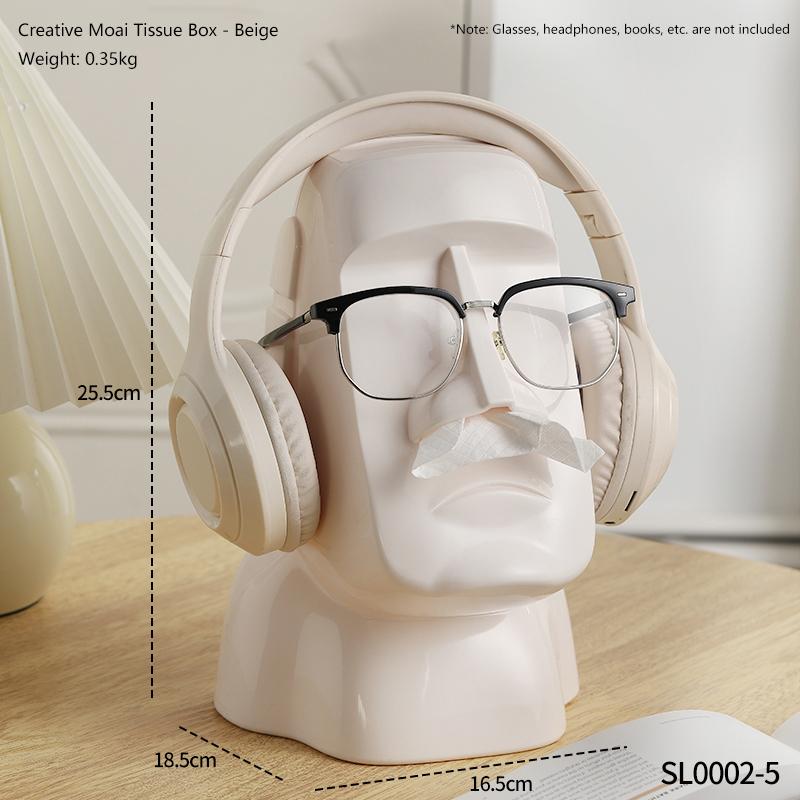 

Creative Moai Stone Statue Tissue Box Glasses Holder Head Mounted Earphone Stand Home Multifunctional Decorative Ornament Gift