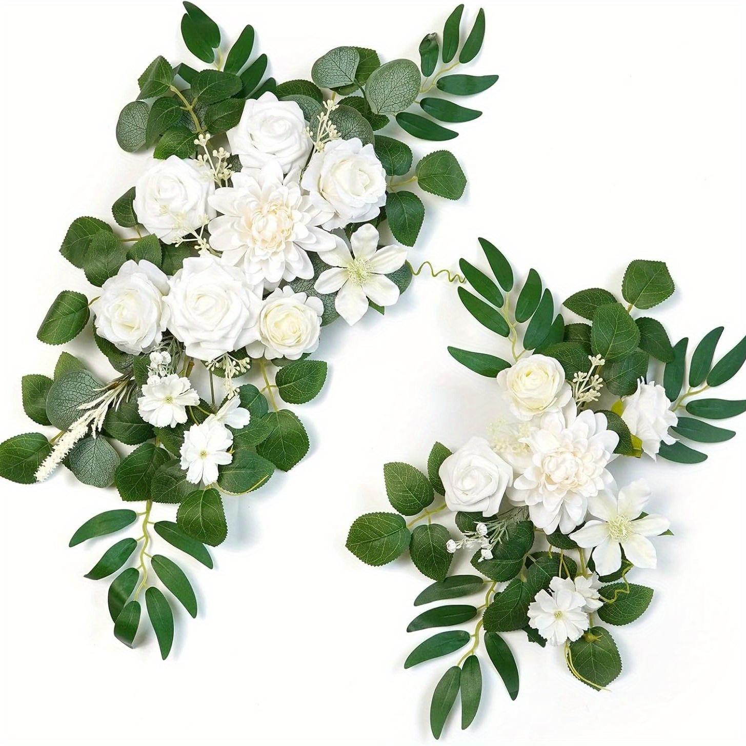 

2Pcs Artificial Rose Flowers Green Plant Decoration, For Outdoor Patio Garden Wedding Reception Background Decoration, Flower Decoration Wall Home белый