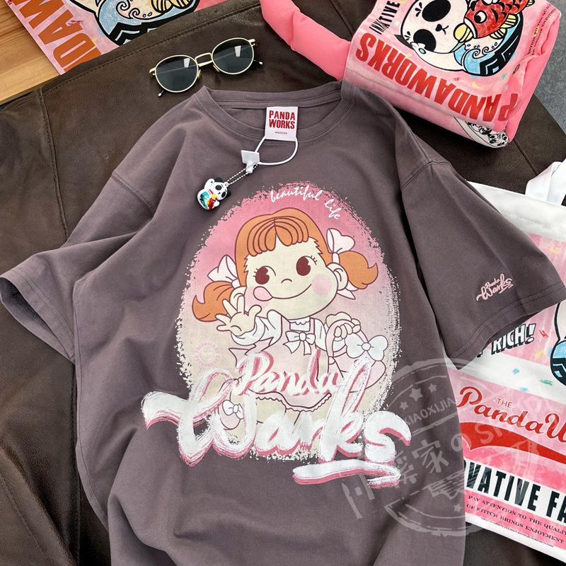 Cartoon Printed Pure Cotton Short-sleeved T-shirt for Women In Summer New Style Student Half-sleeved Top