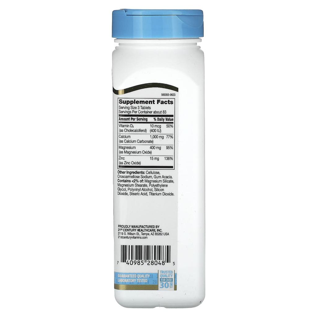 21st Century Calcium Magnesium Zinc + D3, 250 Tablets