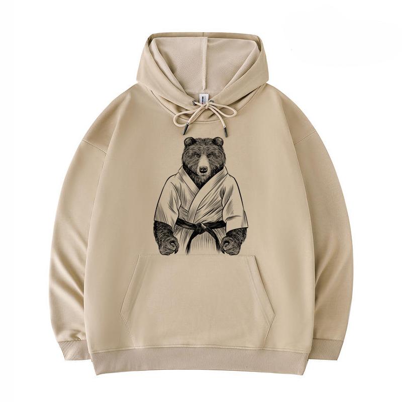 

Men s Hoodies Kung Fu Grizzly Print Funny Harajuku Style Twill imitation cotton Hoodies