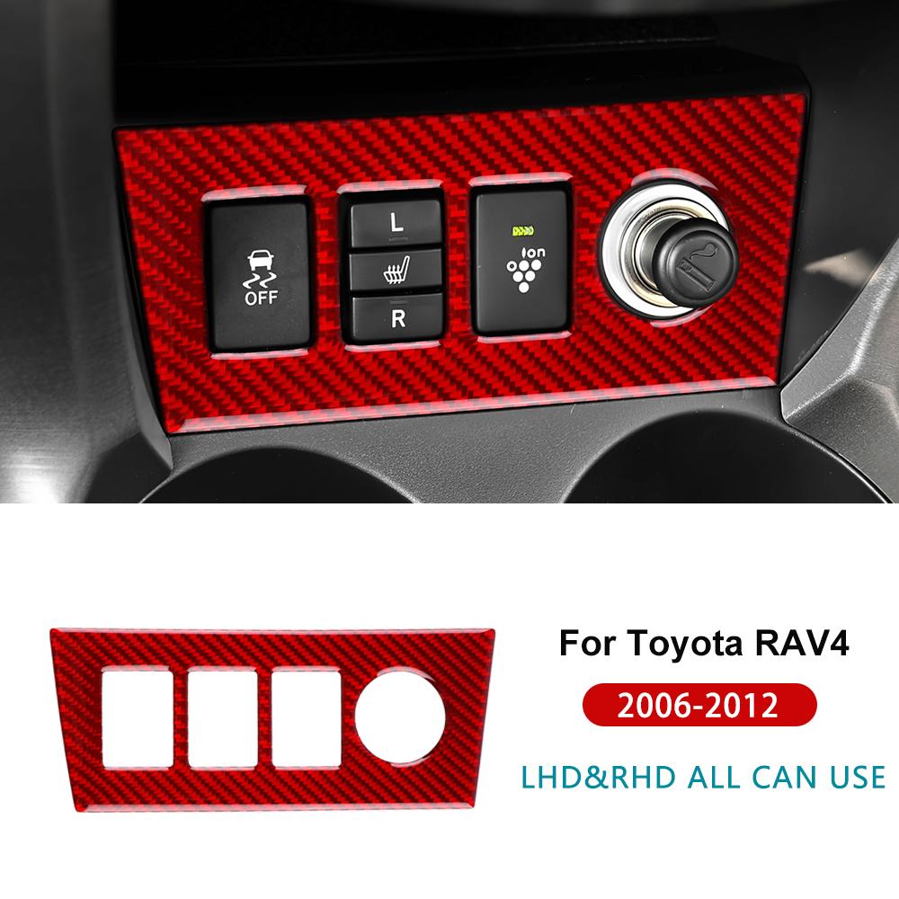 Carbon Fiber Cigarette Lighter Frame Trim for Toyota RAV4 2006-2012 LHD RHD Center Console Panel Cover Red Carbon / For Toyota RAV4