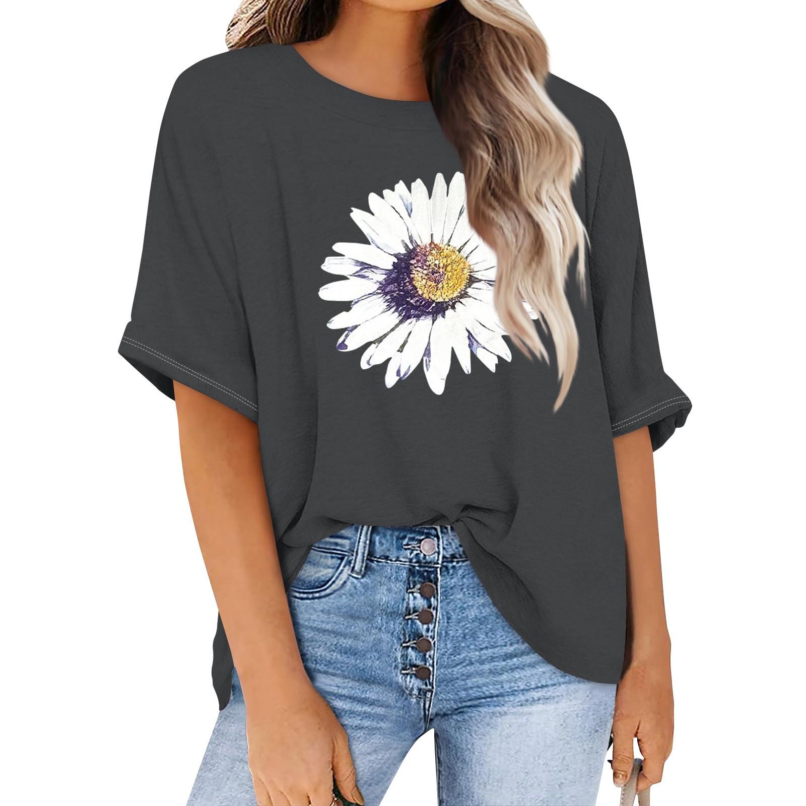 

Женский модный повседневный топ большого размера с частичным принтом и круглым вырезом с короткими рукавами XXXL