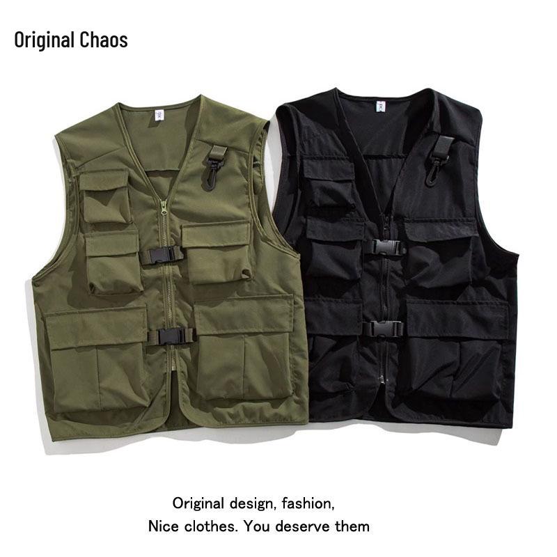 2023 Men's Multi-Pocket Workwear Vest: Niche Design, High-Street Hip-Hop Style Sleeveless Jacket