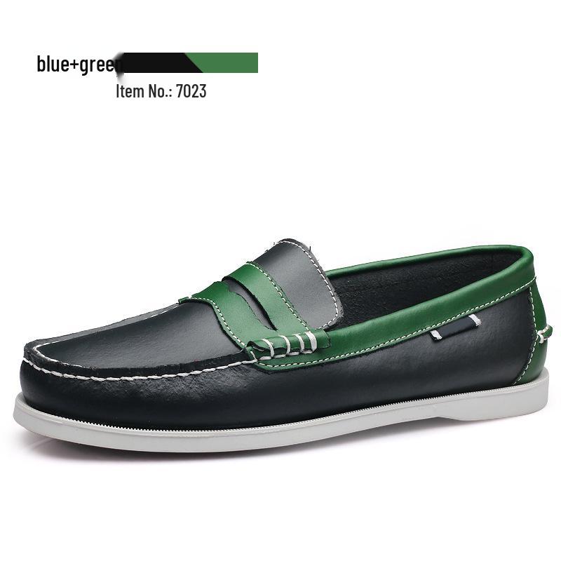 Plus Size Men's Casual Lace-Up Genuine Leather Boat Shoes with Rubber Sole for Driving