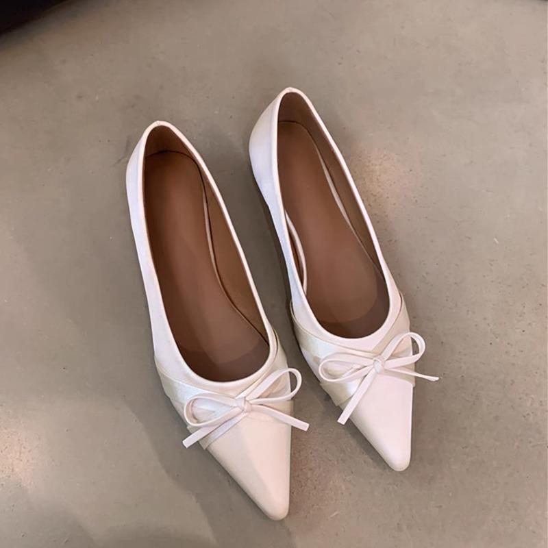 Ballerina Satin Women's Flat Shoes Comfort Non-slip Pointed Toe Ladies Loafers Flats Elegant Bowknot Women's Single Shoes