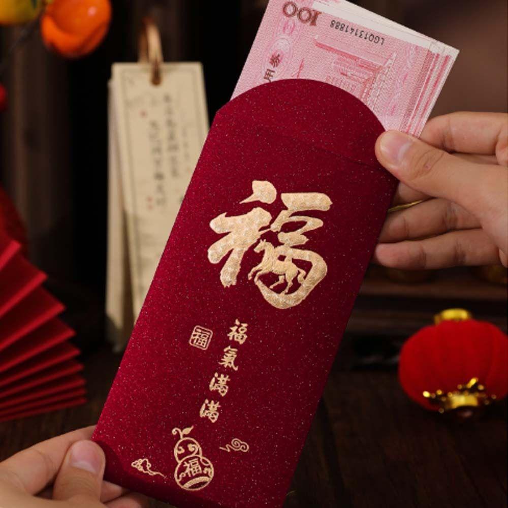6pcs Hot Gold Chinese Red Envelopes Blessing Thickened Good Luck Red Pocket Paper 2026 Horse Year Money Packet Celebrations
