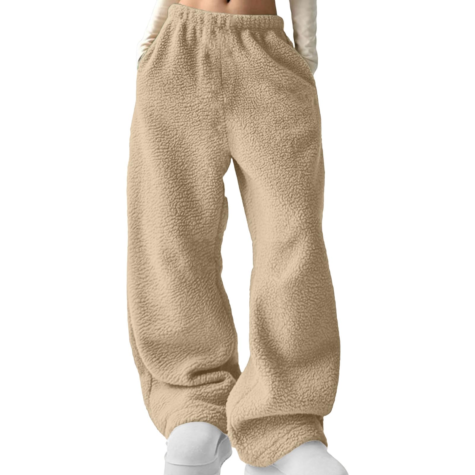 

Мешковатые спортивные штаны для женщин Зимние теплые плюшевые широкие джоггеры для тренировок, походов, бега, спортивные штаны с карманами L