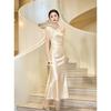 Light Luxury One-word Shoulder Light Gold Evening Dress, Annual Meeting Host Engagement Dress, Bridal Toast Dress, Morning Gown Skirt