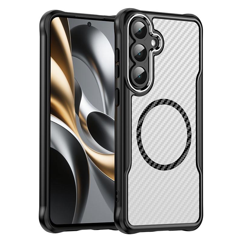 

Samsung Galaxy S25 Plus Case, Magnetic Carbon Fiber Transparent Phone Case Cover for Samsung Galaxy S25 Plus чёрный