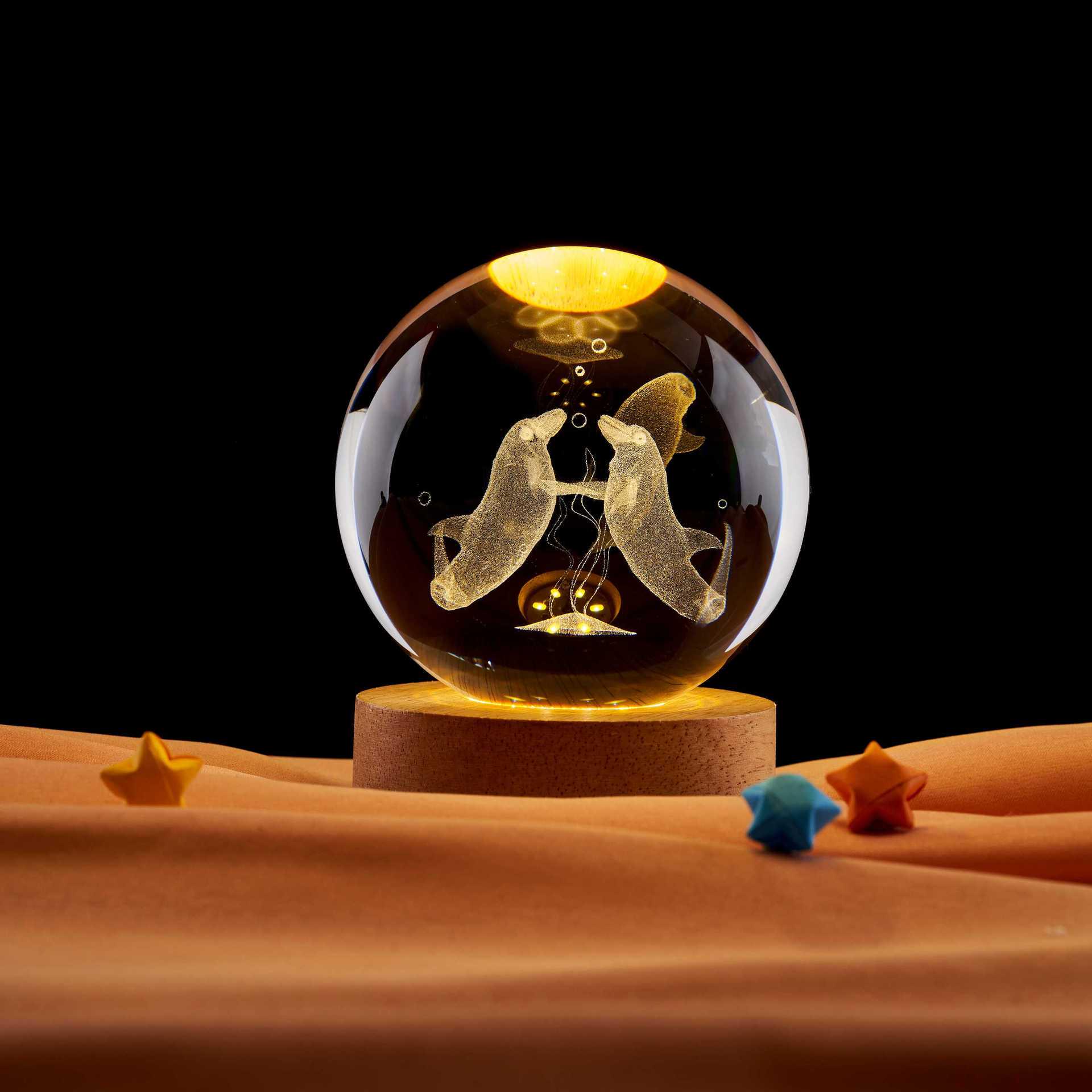 Double Dolphin Crystal Ball Music Box with Warm Light - Bedside Atmosphere Night Light Gift