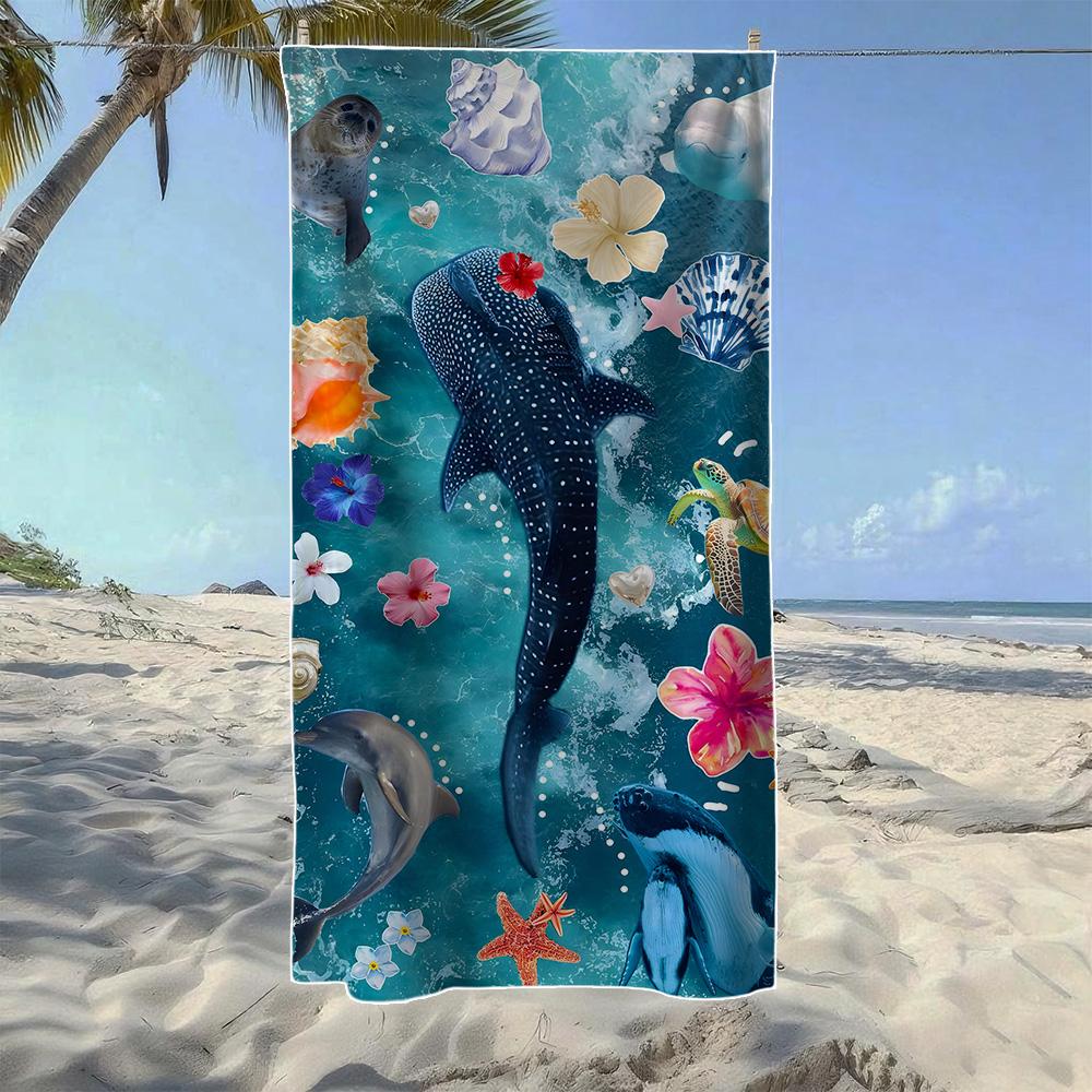 

Underwater Marine Life Whale Shark Beach Towel, Soft Quick-Drying, Perfect For Portable Outdoor Travel, Camping And Summer Beach W30*H60(CM)