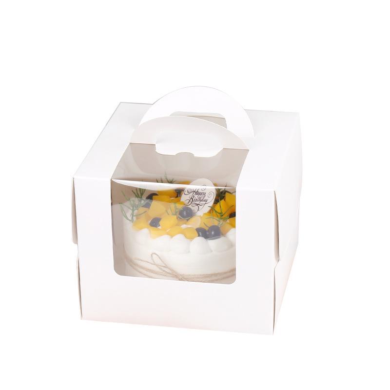 White Windowed Birthday Cake Box (3-8 inches) - Handheld Baking Packaging