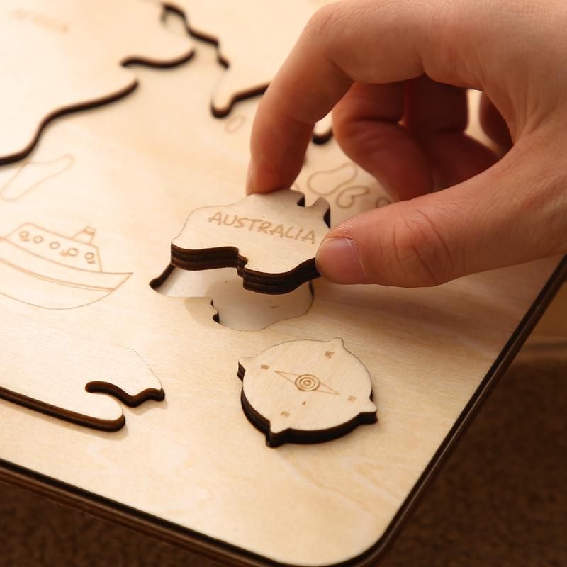 Kid Montessori Wooden Toy World Seven Continents Puzzle for Baby Early Education Geography Cognition Toys Children's Gifts