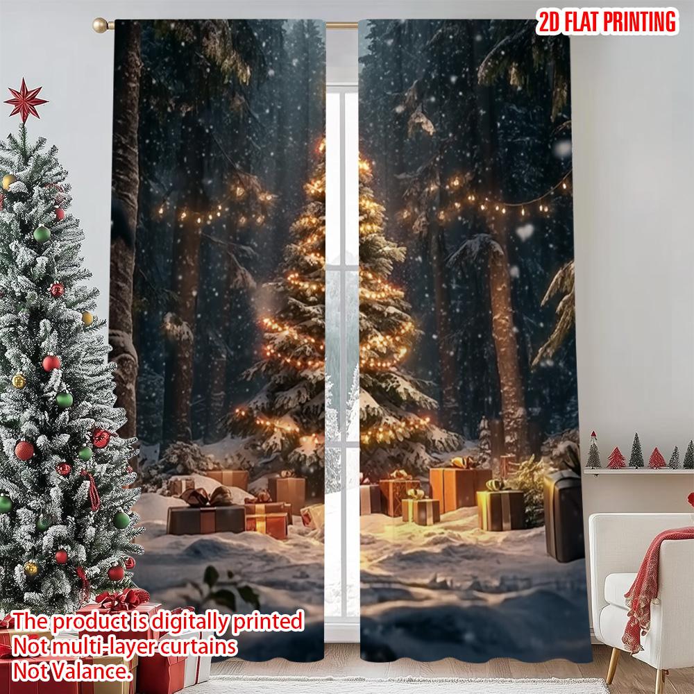 2pcs 2D flat printing Christmas Scene Curtain christmas trees6 Versatile Fabric Without Electricity Family Party for Holiday
