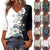 Women's Tops Three-quarter Sleeve Shirt V-neck Loose Casual Shirt Print T-shirt