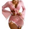 Ou Ruizi's New Sexy Split Swimsuit Women's Lace-up Bikini Fringed Four-piece Long-sleeved Blouse