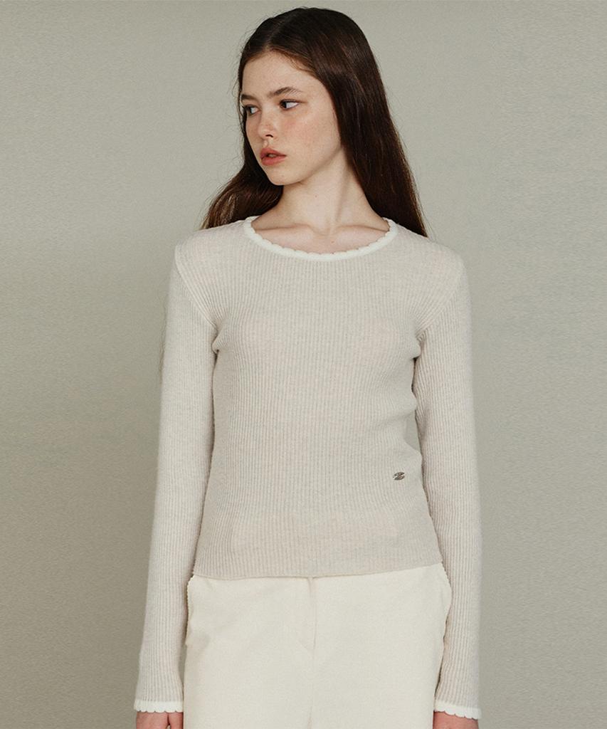 ITOV SEOUL Lambswool Scallop Slim Knit Ot