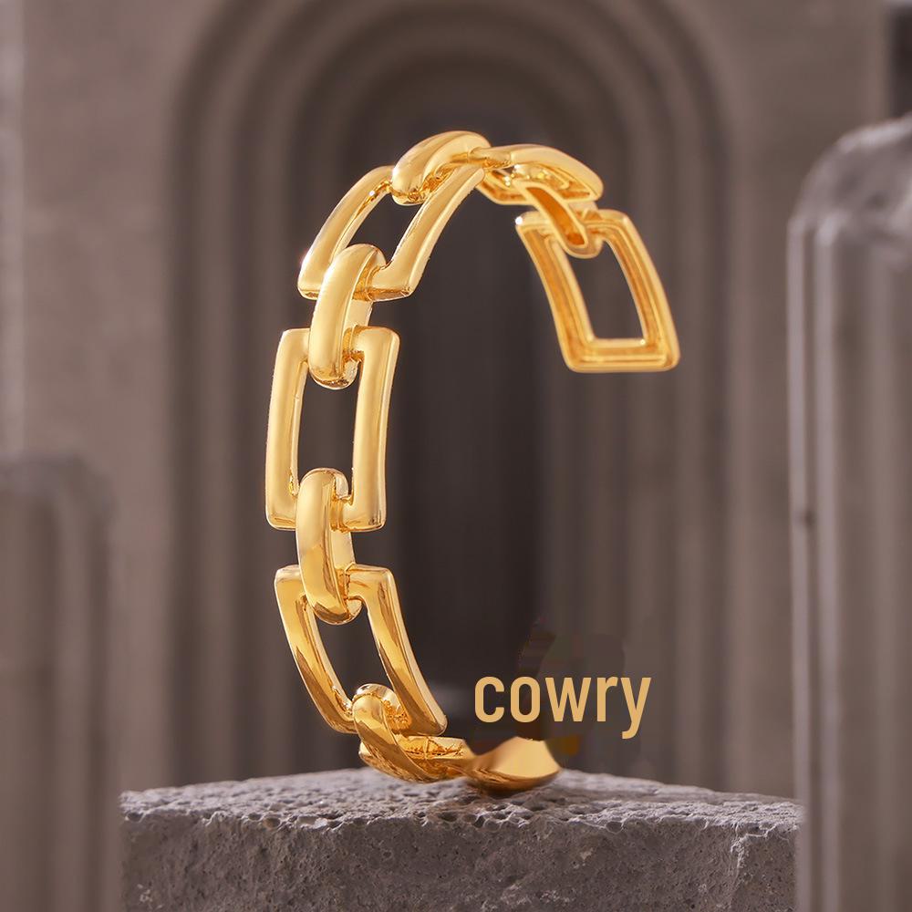 18k Gold-Plated Geometric Hollow Chain Open Bracelet