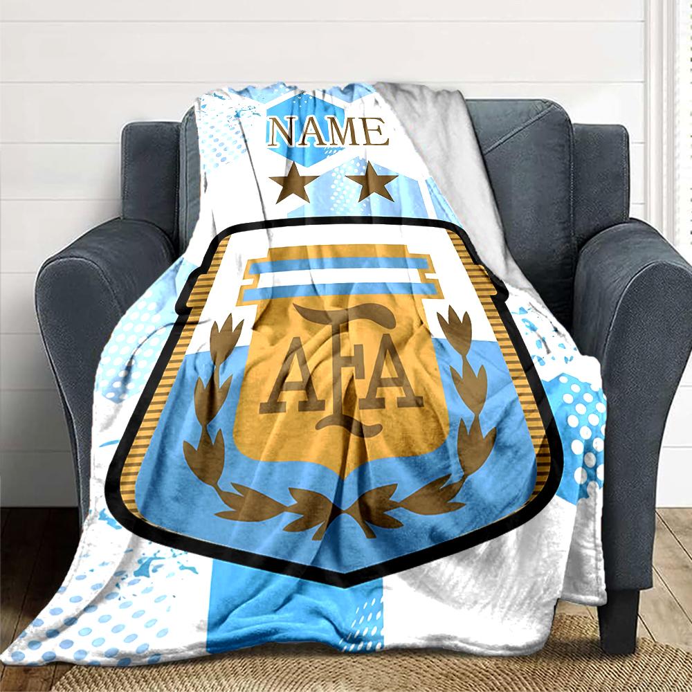 Custom Name Argentina Football Crest Blanket for Couch & Bed, Plush Cozy Fuzzy Blanket Super Soft & Warm Blankets for Fall and Winter. 0908222