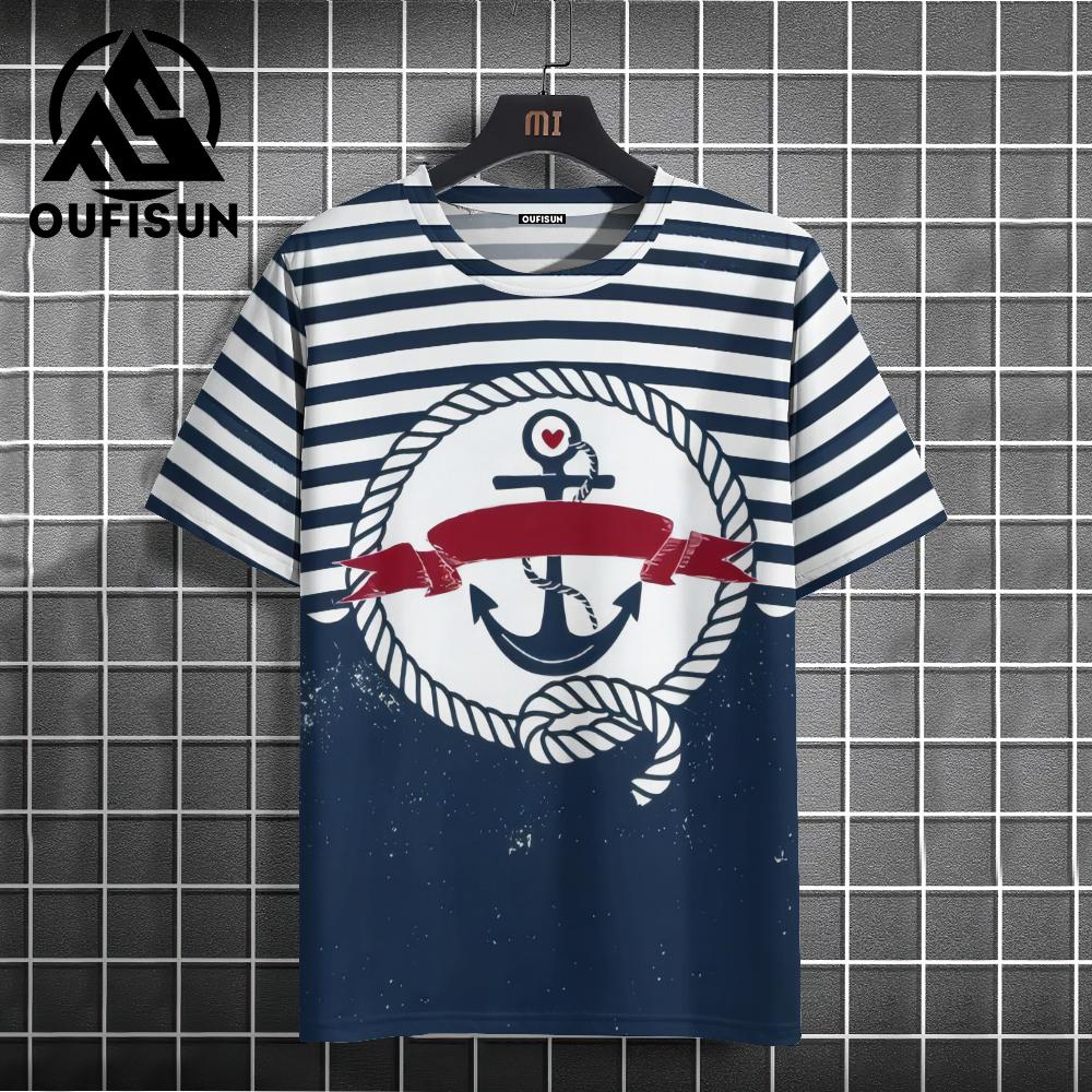 Men's T Shirt Ship Anchor Print Summer Casual Short Sleeve 3d T Shirts Streetwear O Neck Pullover Oversized Male Clothing
