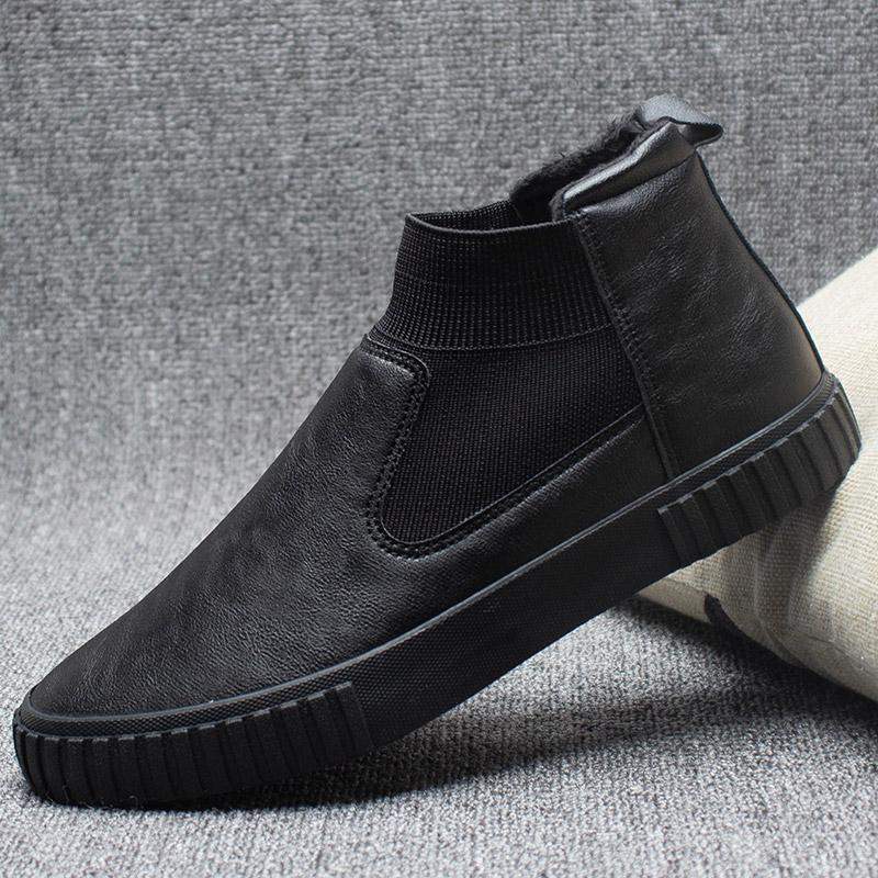 Casual High-top Leather Shoes 2025 Winter Velvet Cotton Shoes Trend Lazy Shoes One-pedal Martin Boots Darth Vader Men's Shoes