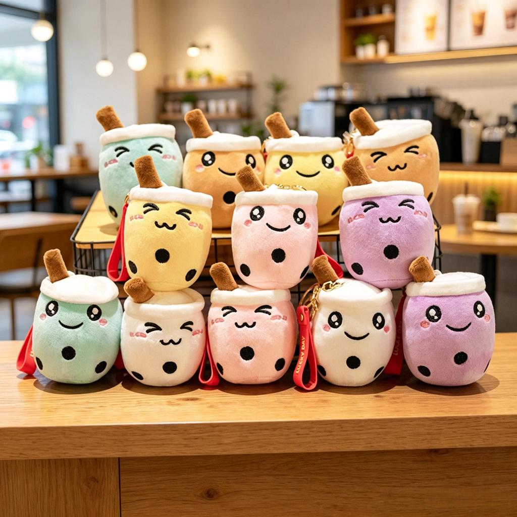 10cm Cute Anime Milk Tea Cup Plush Doll Soft Stuffed Drink Cup Plush Toy Bag Keychain Pendant Kids Boy Girls Birthday Gift Decor