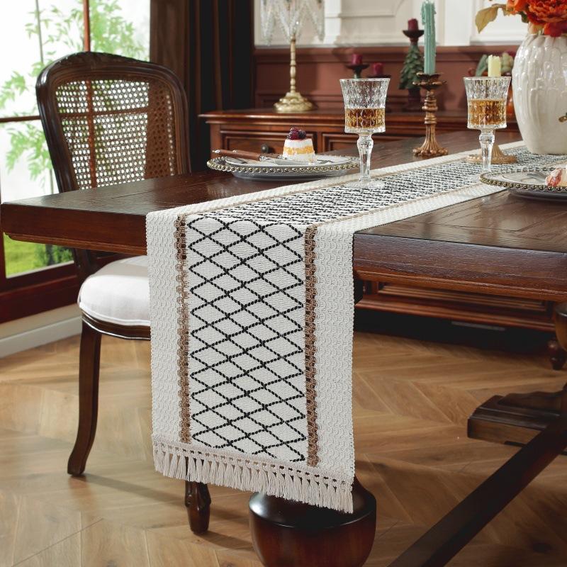 Boho Farmhouse Linen Table Runner–Rustic Macrame with Tassels,Burlap&Cotton Blend for Baby Shower Home Decor and Holiday Events