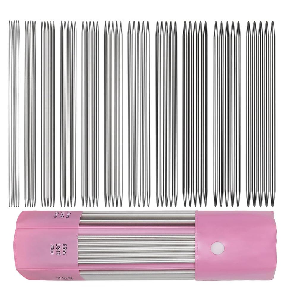 55pcs Double Pointed Knitting Needles 11 Sizes Stainless Steel Knitting Needles Set 2.0-6.0mm Knitting Kit Sweater Needle Set
