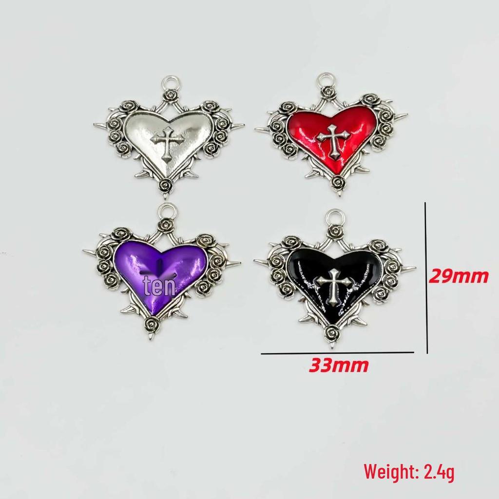 Gothic Heart and Thorns Cross Pendant for DIY Halloween Jewelry
