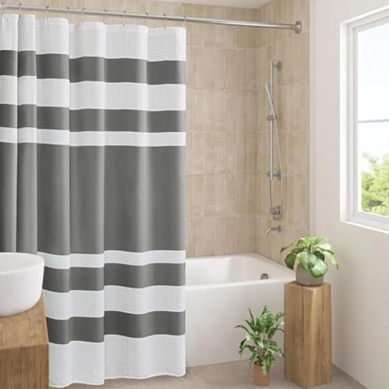 

1pc Geometric Shower Curtain Set Striped and Solid Polyester Fabric Modern Home Bathroom Decor Bathroom Decor with Hooks 120x180cm