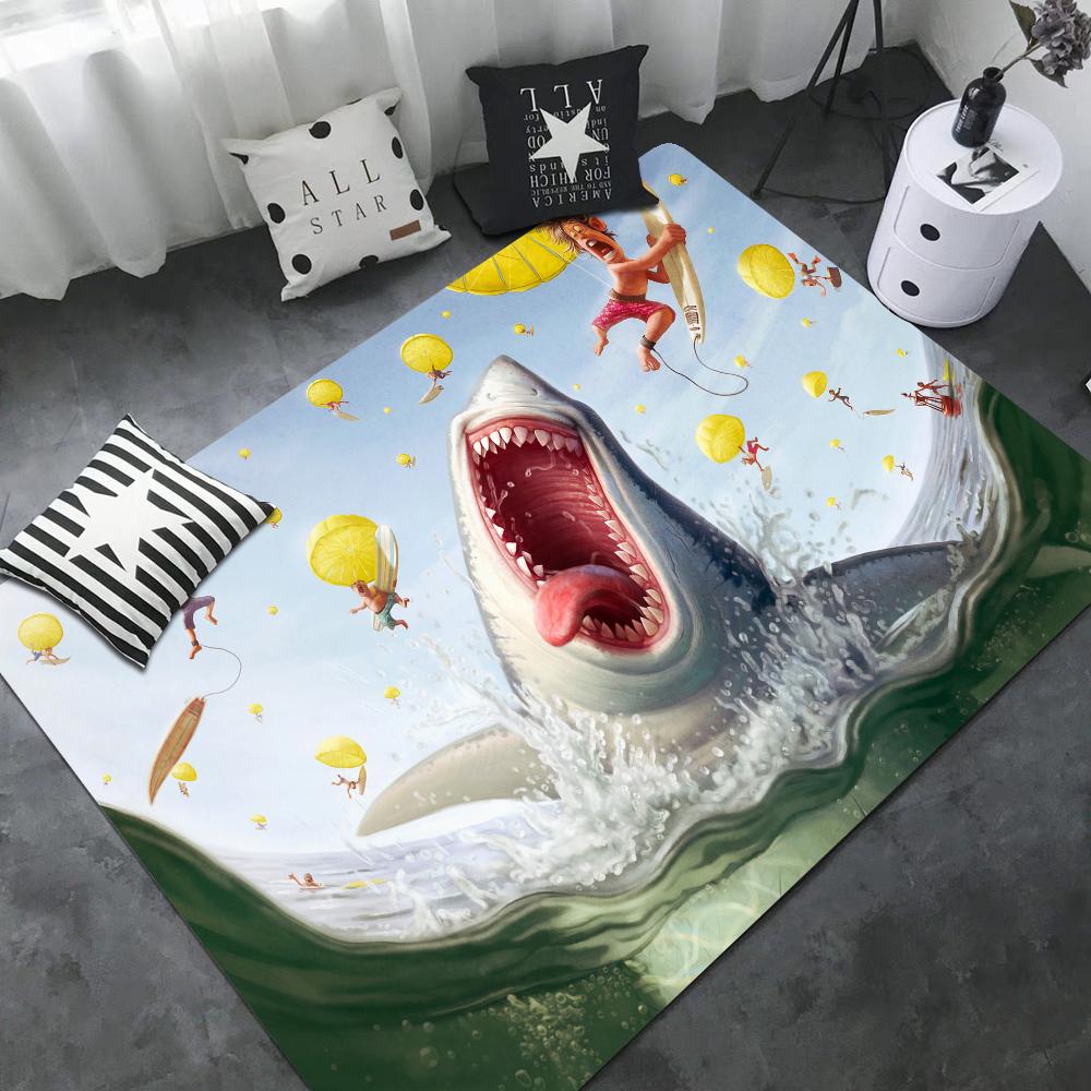 Funny Shark Floor Mat Non-Slip Laundry Room Mat Laundry Decor Balcony Child Living Room Bedside Mats