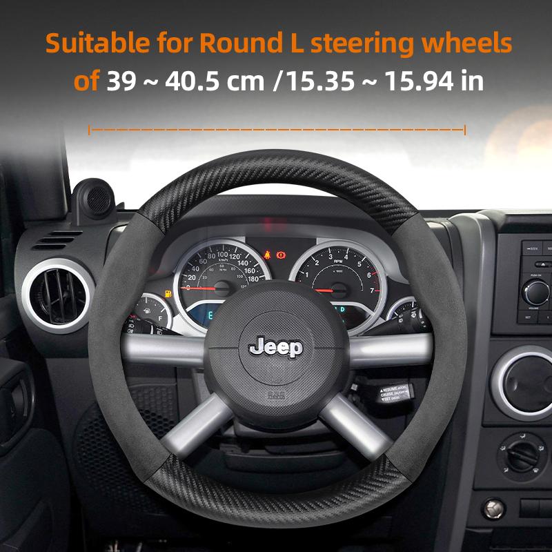 For Jeep Suede Carbon Fiber Steering Wheel Cover Fit Renegade Compass Wrangler Jk Grand Cherokee Wk2 Jl Gladiator Tj Patriot DX
