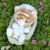 Cute Lifelike Kitten Plush Toy with Sleeping Nest Soft Stuffed Animal Fluffy Cat Doll Fun Desktop
