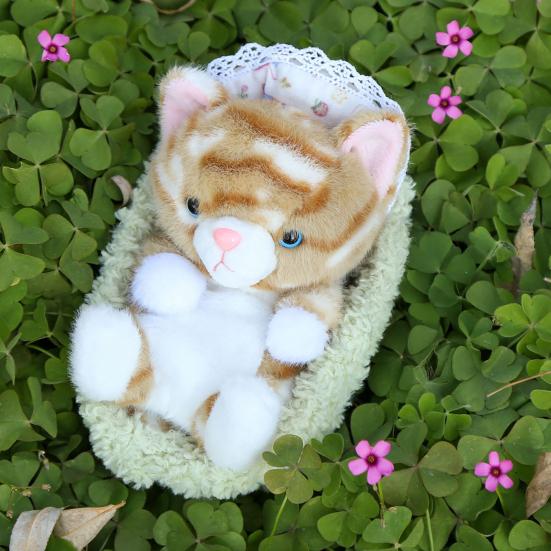 Cute Lifelike Kitten Plush Toy with Sleeping Nest Soft Stuffed Animal Fluffy Cat Doll Fun Desktop