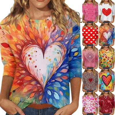 Women's Valentine's Day Print Fashion Casual 3/4 Sleeve Round Neck Top