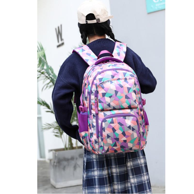 Modischer Rucksack mit geometrischem Druck für Grundschüler, Mädchen, Teenager, leichte Nylon-Schultasche, tragbarer Laptop-Rucksack